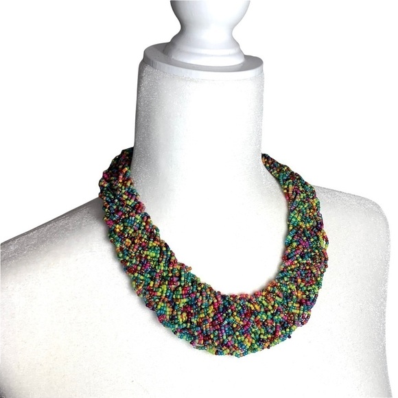 Multicolored Colorful Rainbow Bead Beaded Statement Fashion Necklace - Picture 13 of 14